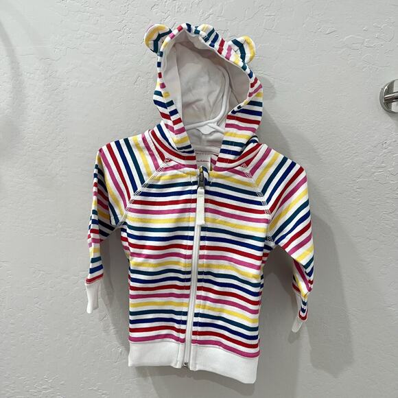 NWT Hanna Andersson Rainbow Stripe Bear Ear Hoodie Jacket - Picture 1 of 6